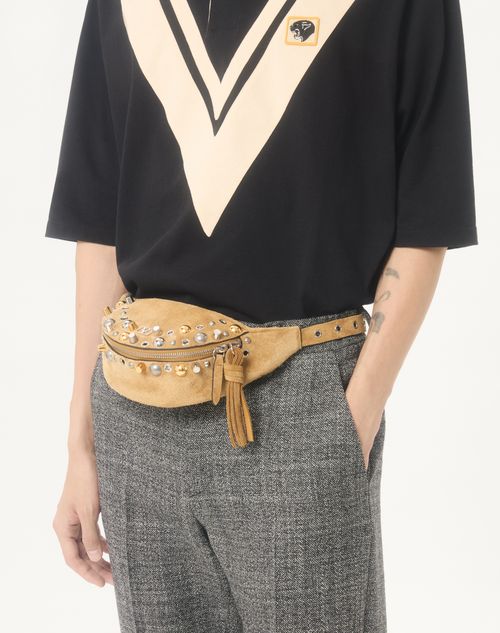 Valentino - Valentino Cotton Polo With Inlaid V And Embroidered Panther Patch - Black/butter - Man - T-shirts And Sweatshirts